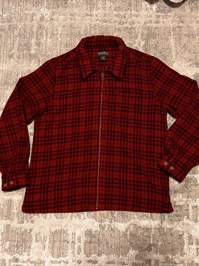 Woolrich Shirt Jacket Shacket Womens Large Full Zip Wool Blend Red Plaid Tartan